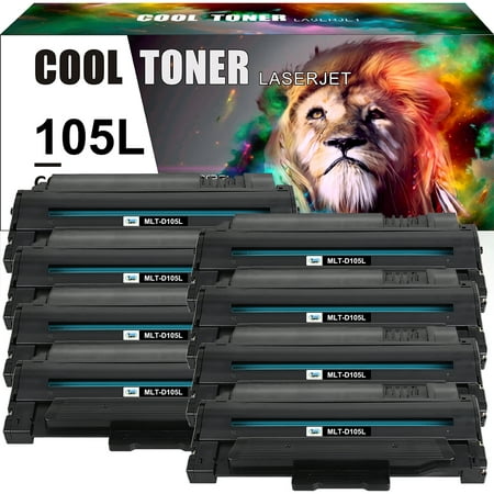Cool Toner Compatible Toner Replacement for Samsung MLT-D105L 105L High Yield (Black  8-Pack) Cool Toner is a global online retailer  which offers aftermarket toners  inks and ribbons for all today s top brand printers including Brother  HP  Canon  Samsung  Lexmark  Xerox  OKI  Kyocera and more. Product Specification: Brand: Cool Toner Compatible Toner Cartridge Replacement for: Samsung MLT-D105L MLT-D105L Compatible Toner Cartridge Replacement for Printer: Samsung ML-1910/1911/1915/2525/2545/2525W/2526/2580N/2581N/2540R  SCX-4600/4601/4623F/4623FW  SF-650/650P/651P Pack of Items: 8-Pack Ink Color: 8 * Black Page Yield (based upon a 5% coverage of A4 paper): 8*2 500 Pages Cartridge Approx.Weight : 12.52 Pounds Cartridge Dimensions (Per Pack): 12.2 x 3.35 x 6.5 Inches Package Including: 8-Pack Toner Cartridge