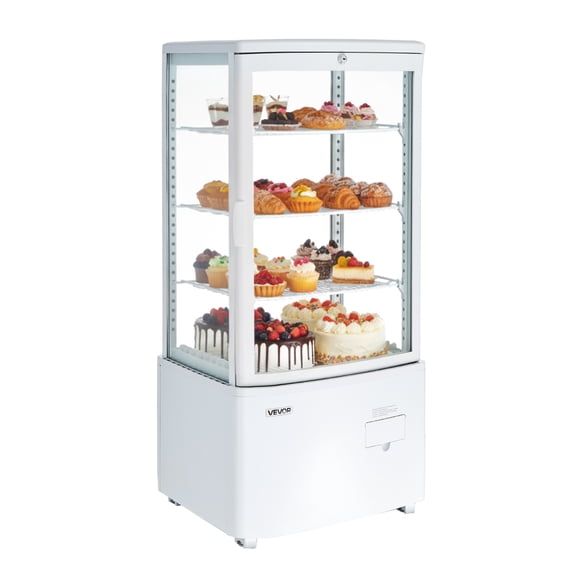 VEVOR Refrigerated Display Case, 3 Cu.Ft./85L Countertop Pastry Display Case, 3-Tier Commercial Cake Refrigerator with LED Lighting, TURBO Cooling, Frost-Free Air-Cooling, for Bakery, Dessert Shop