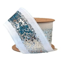 LaRibbons 2 1/2" Wired Ribbon | Metallic Striped White/Silver | 10 Yard Roll