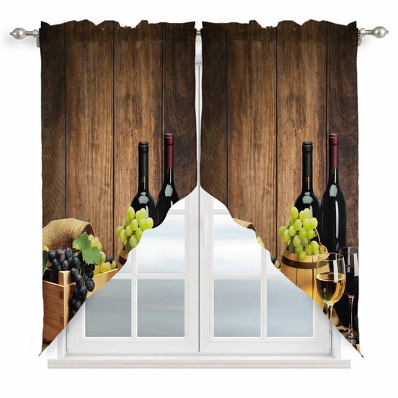 Red Wines Swag Valances for Windows, Kitchen Window Curtains Over Sink, Champagne Grapes Galsses Country Wooden Plank Window Treatment Curtains for Living Room/Bedroom Curtains 2 Panel Sets 36"x45"