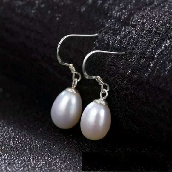 K-KED 7-8mm 925 Sterling Silver Freshwater Pearl Drop Dangle Earrings Gift