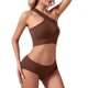 thumbnail image 1 of Gibobby Trajes de entrenamiento Conjuntos de entrenamiento para mujer, 2 piezas, sin costuras, sexy, un hombro, sujetador deportivo, cintura alta, pantalones cortos, GMY Yoga,(Café, L), 1 of 5