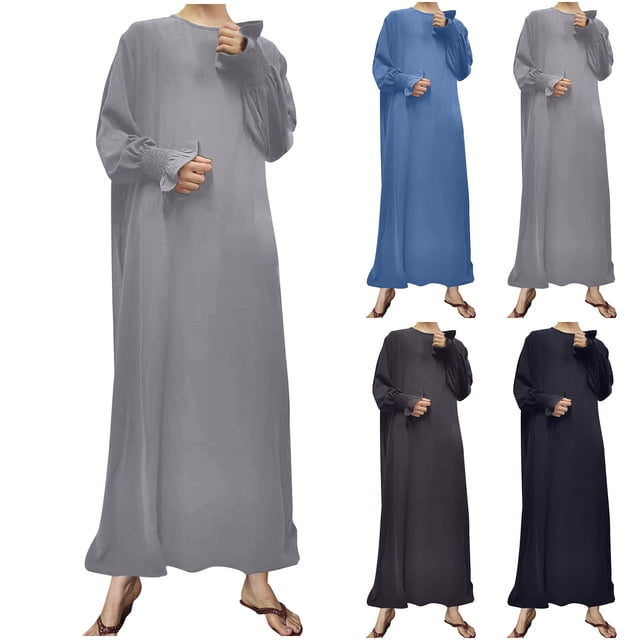 Gspmoly Robe d'Été, Robe Musulmane pour Femmes à Couleur Contrastante, Coupe Ajustée, Longue Jupe avec Empiècement en Feuille d'Or, Robe, Robes d'Été pour Femmes, Offres Prime