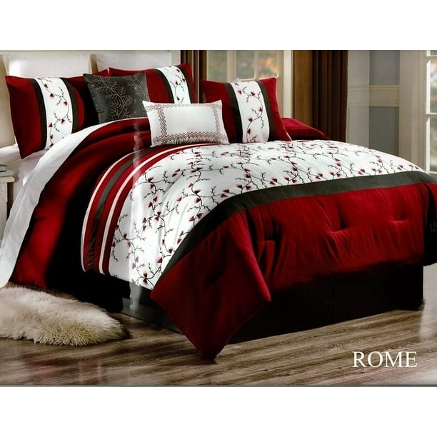 Unique Home Rome Comforter 7 Piece Bed Set Ruffled Bed In A Bag Clearance Bedding Comforter Duvet Fade Resistant Super Soft Calking White Red Black Walmart Com Walmart Com