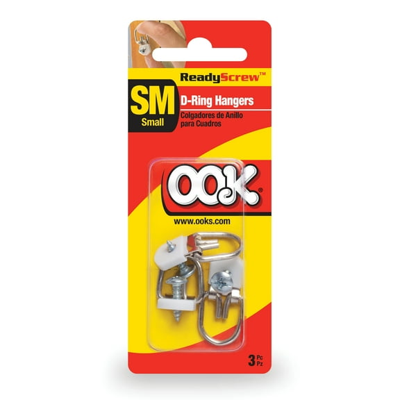 Ook D-Ring Picture Hanger, Professional Hanger, Small, Steel, Zinc Finish, Silver, 3 pack