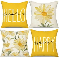Pillow Covers 18x18 Set of 4, Watercolor Daisy Throw Pillow Covers, Hello Sunshine Summer Outdoor Decor Cushion Case Decoration for Home Couch Chair Sofa