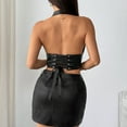 thumbnail image 4 of Women's Leather Halter Top V neck Front Zip Closure Back Lace Up Overbust Corset Tops Black S, 4 of 4