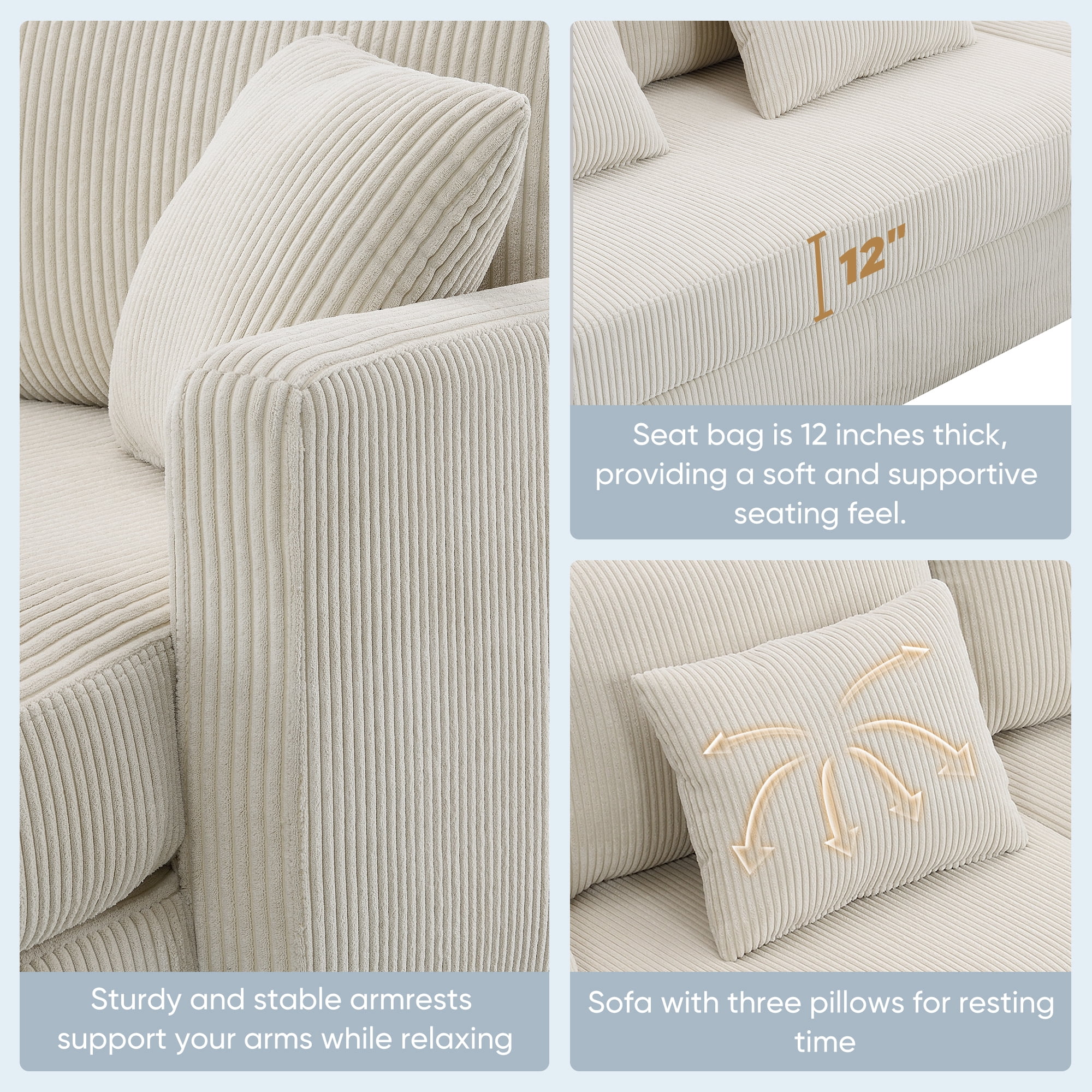 Modern L-shaped Corduroy Sofa with Reversible Chaise,4-seat Upholstered Sectional Indoor Furniture,Convertible Sleeper Couch with Pillows for Living Room,Apartment