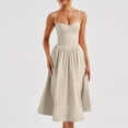 thumbnail image 2 of Htigea Vintage Corset Dress for Women Sleeveless Spaghetti Strap A-Line Midi Dress Back Bandage Cocktail Party Evening Dresses Beige,S, 2 of 9