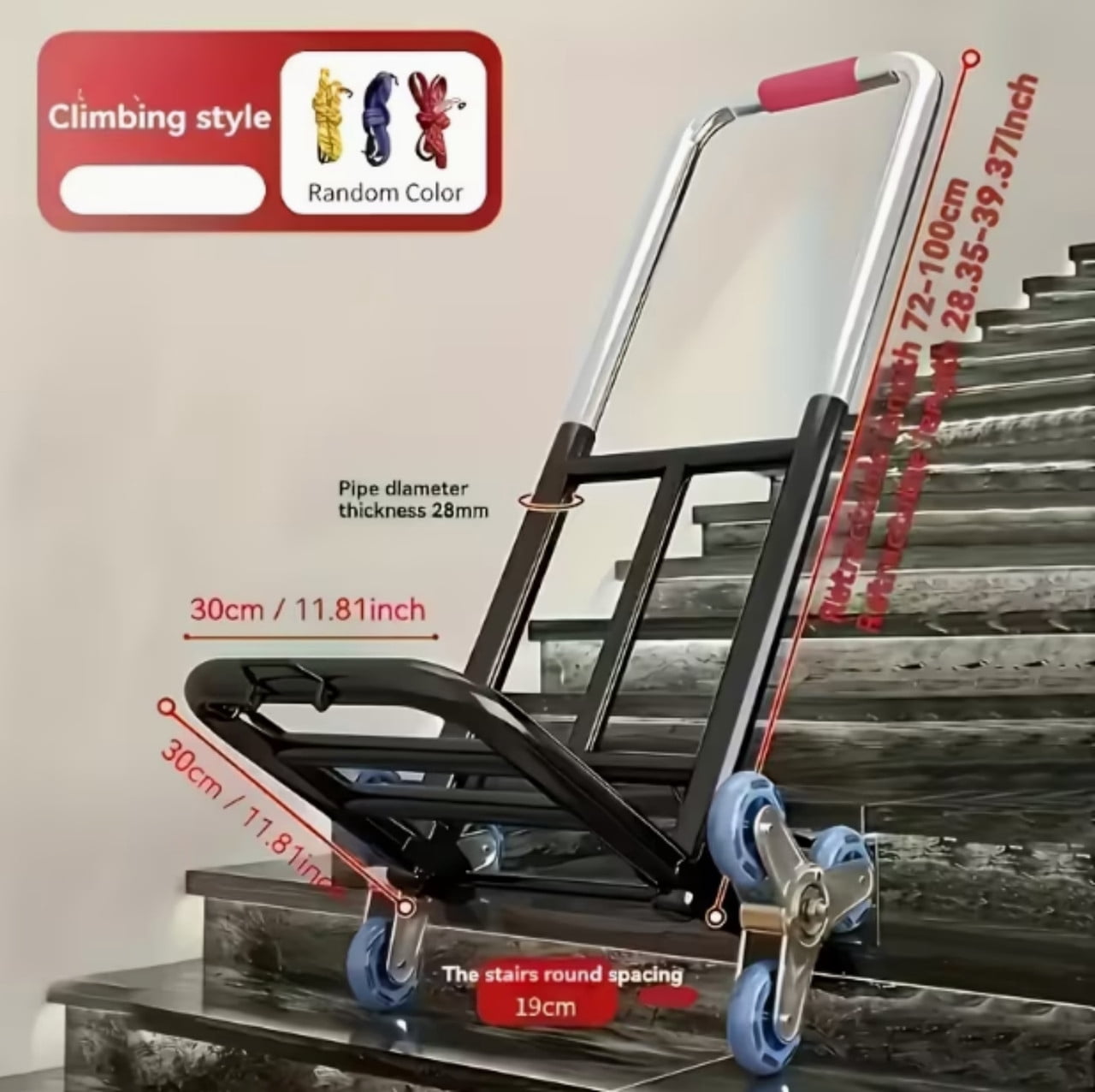 Heavy Duty Folding Hand Truck Stair Climbing Cart with Large Wheels, Portable Luggage Dolly Garden Folding Trolley Moving Cart for Travel Moving Shopping