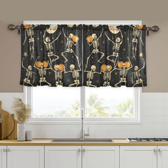 Yayeee Kitchen Curtains Set of 2 Light Filtering 57"x24" Over Sink Window Panels, Halloween Dancing