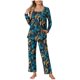 thumbnail image 2 of Puntoco Pijamas para mujer, conjunto de pijamas con bolsillos, camisa de manga larga, pantalones y estampados casuales a la moda para mujer, 2 of 5