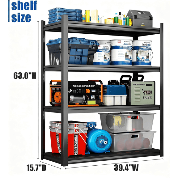 5 Tier Adjustable Steel Garage Storage System, 63"H Heavy Duty Metal Rack, 2750 Lbs Load Bearing, Dual Support Shelving Unit for Kitchen Closet Workshop 40"W×16"D