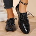 thumbnail image 3 of Women's Lace Up Oxford Dress Shoes Solid Color Patent Leather Slip On Loafers Comfortable Non Slip Walking Shoes Black Size 8, 3 of 8