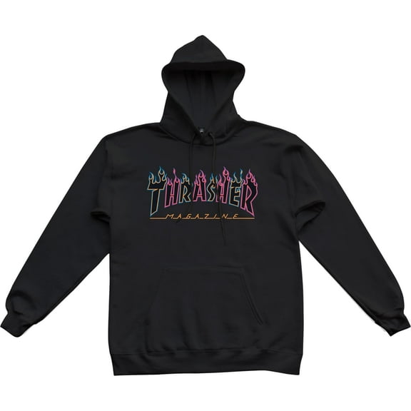 Thrasher Double Flame Neon Hoodie Sweatshirt Small Black