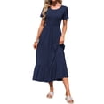 thumbnail image 2 of TARAINYA Summer Women Short Sleeve Long Dress Casual Round Neck Pocket Dress with Cascading Ruffle Hem Loose Elastic Waist Long, 2 of 8