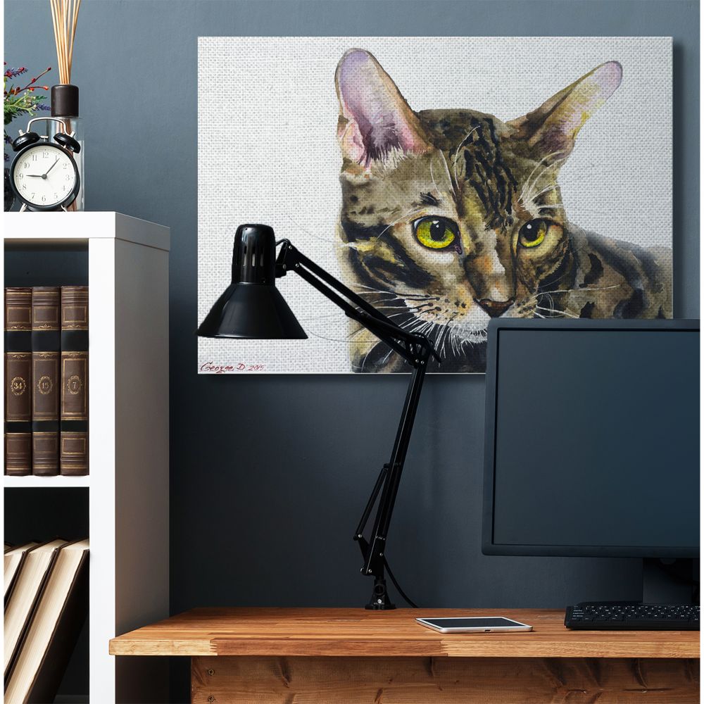 Stupell Industries Cute Cat Pet Animal Watercolor Painting Super Canvas Wall Art by George Dyachenko