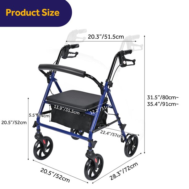 Déambulateur avec roues | Pliable | Aluminium | Siège | Noir | ARA-C