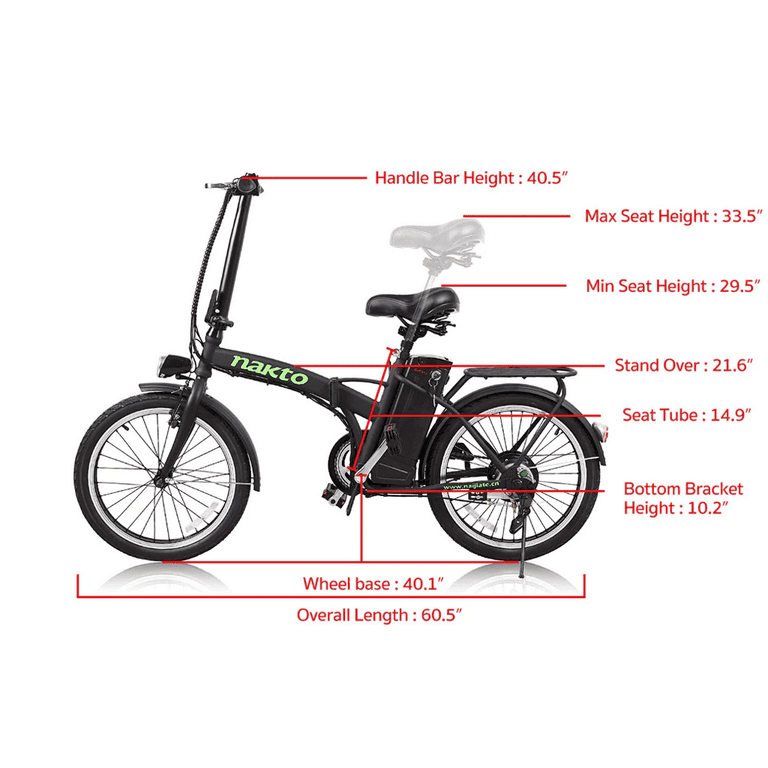 Nakto 20in FASHION Black Folding City Electric Bicycle Bike for Teenagers Women and Short Statured Adults 250w Motor 36V 10Ah Lithium Ion Battery