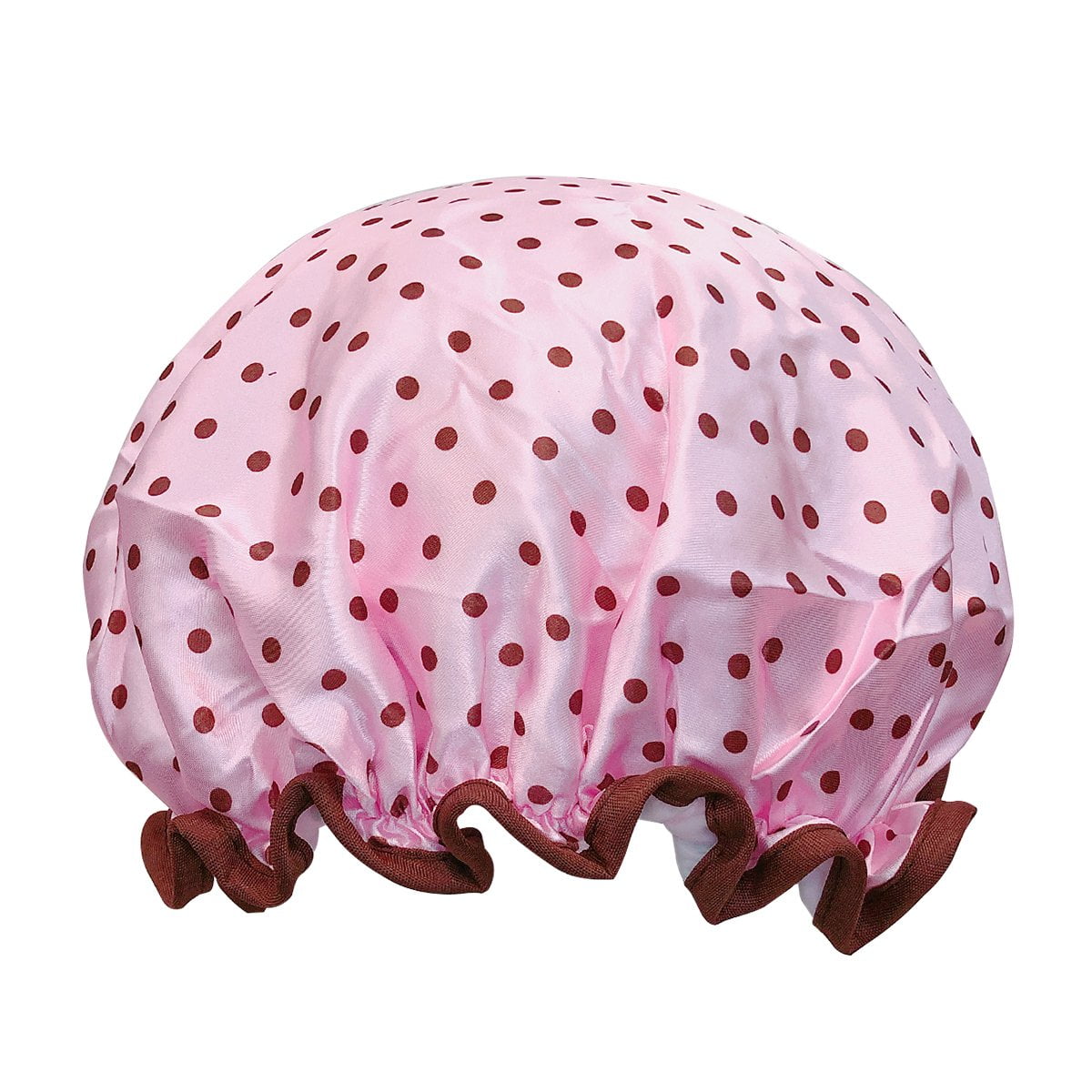 Wrapables Reusable Women's Waterproof Shower Caps for Long Hair, Pink Polka Dots