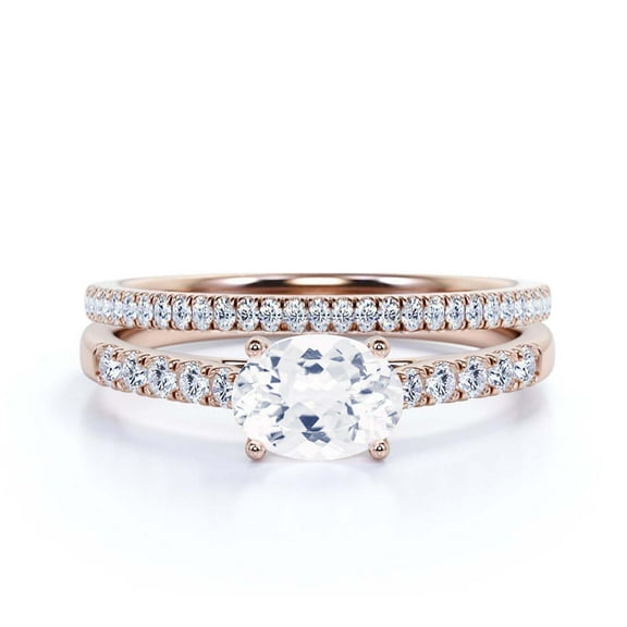 Dazzling Minimal Art Deco 2.00 Carat Oval Cut Diamond Moissanite Unique Engagement Ring, Wedding Ring, One Matching Band in 925 Sterling Silver With 18k Rose Gold Plating Gift For Woman, Promise Ring