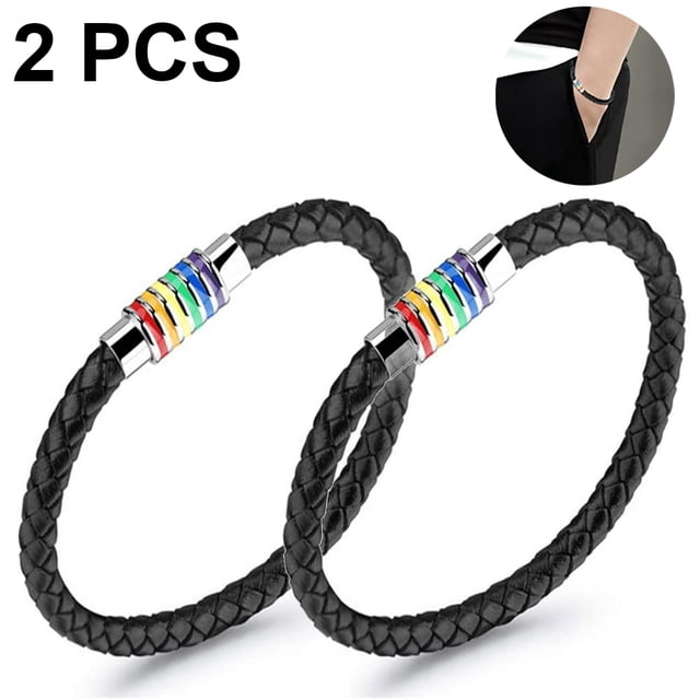 2 pulseras de cuero para hombre, pulsera de piel de vaca con cierre ajustable