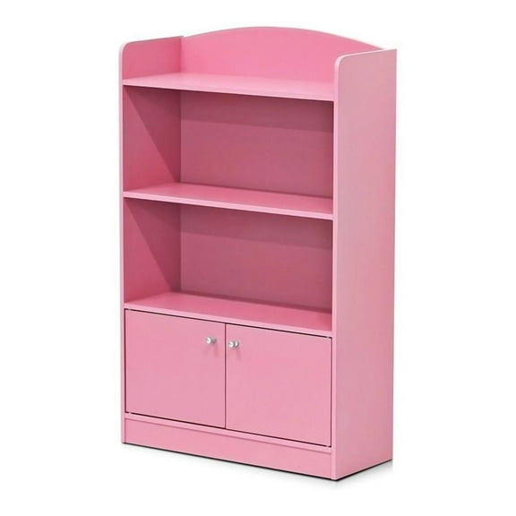 Pemberly Row Engineered Wood Bookshelf with Storage Cabinet in Pink