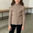 thumbnail image 4 of BRGZLK Girls Mock Neck Sweater Tops Fall Winter Sweet Cute Solid Color Ribbed Knit Long Sleeve Stretch Fit Inner Layer Tees for Outings, Kids Clothes Khaki 3-6 Years, 4 of 7