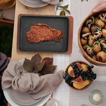 WHAMVOX 1 Set Iron Steak Plate Steak Serving Plate With Wooden Base Bbq Plate Food Serving Tray