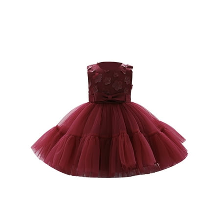 

RSRZRCJ Little Girls Formal Party Dress Sleeveless Round Neck 3D Flower Princess Tulle Dress