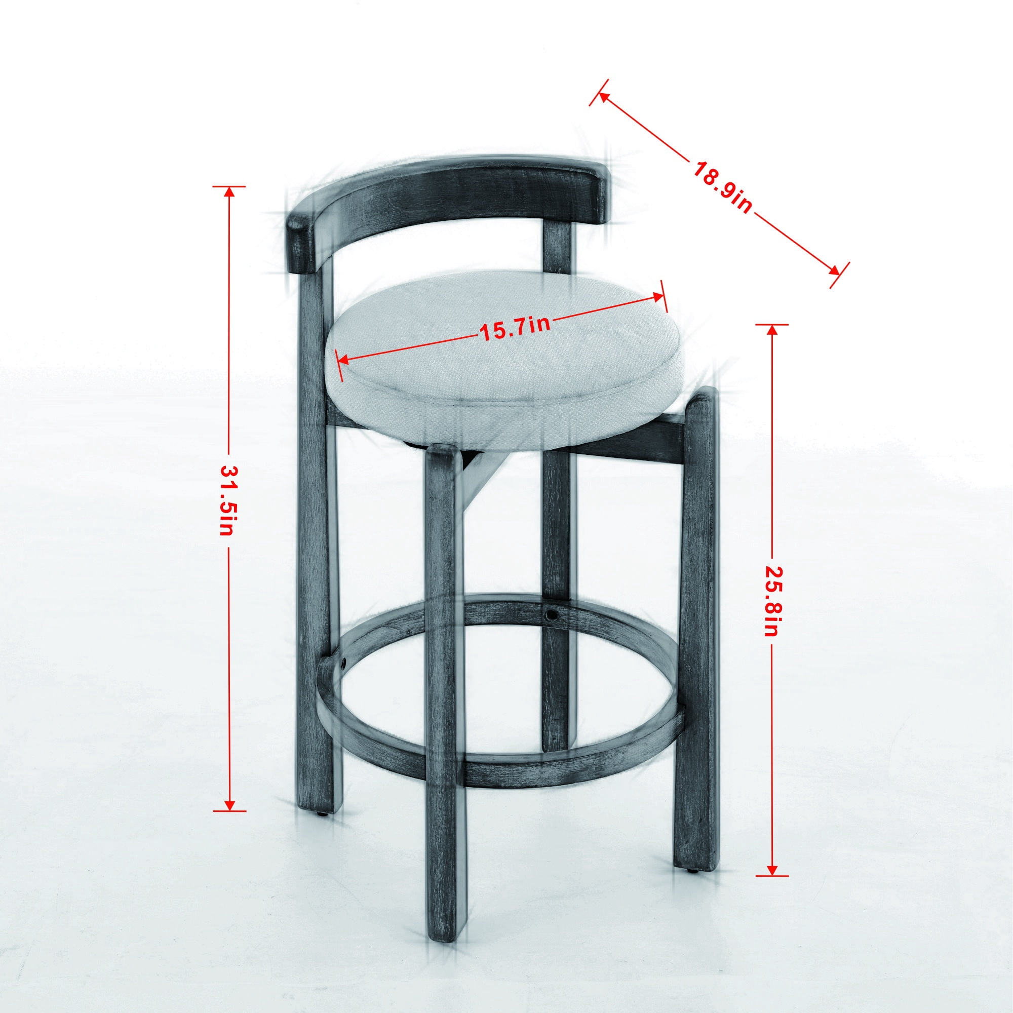 PORKISS Swivel Bar Stools Set of 2, Linen Upholstered Counter Height Stools with Solid Wood Frame, Mid-Century Kitchen Island Chairs with Round Footrest, Black