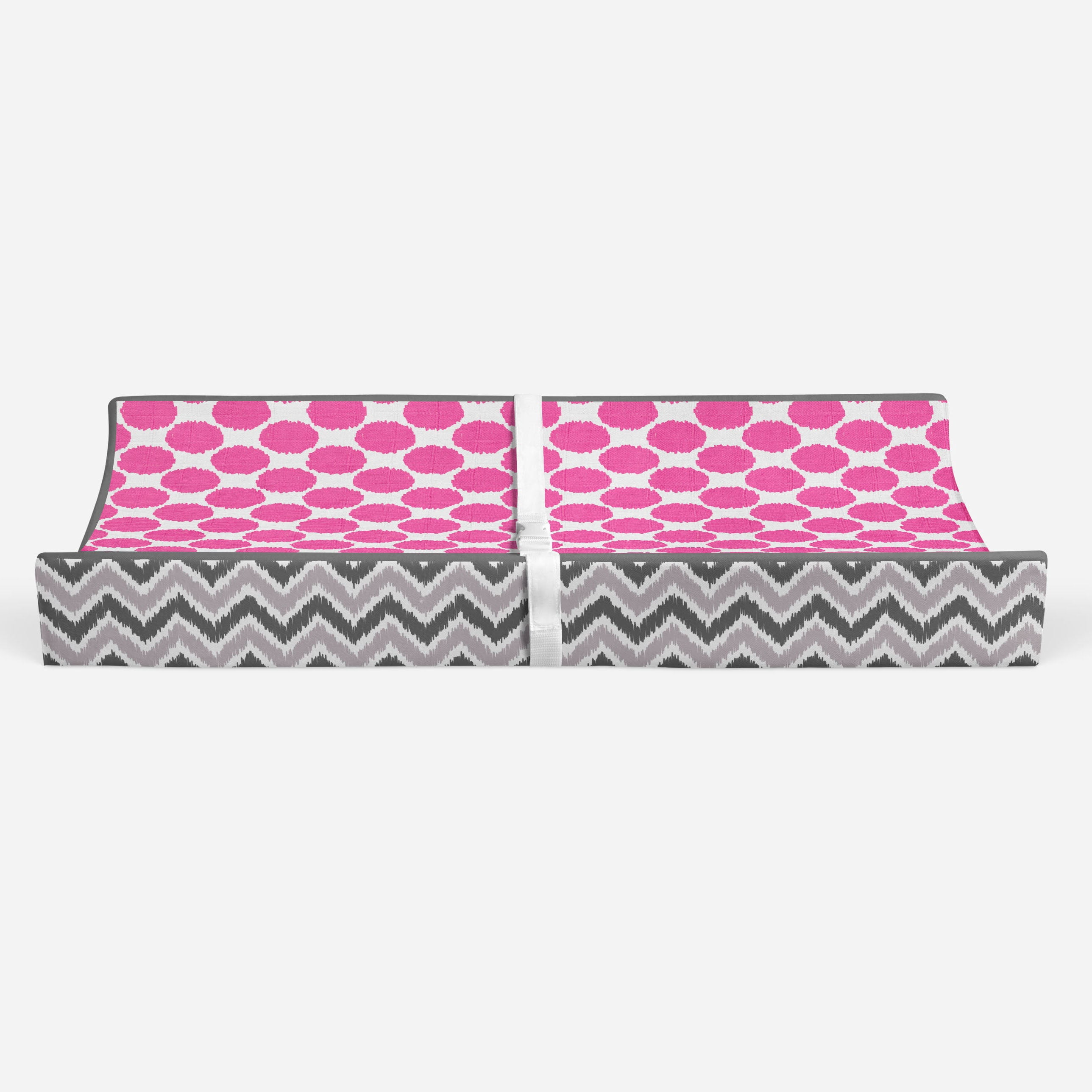 Bacati - Ikat Dots Chevron Fuchsia Gray Quilted Muslin Changing Pad Cover