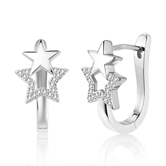 Lancharmed White Gold Plated Stud Earrings for Womens,Double Star Earring Womens Gifts