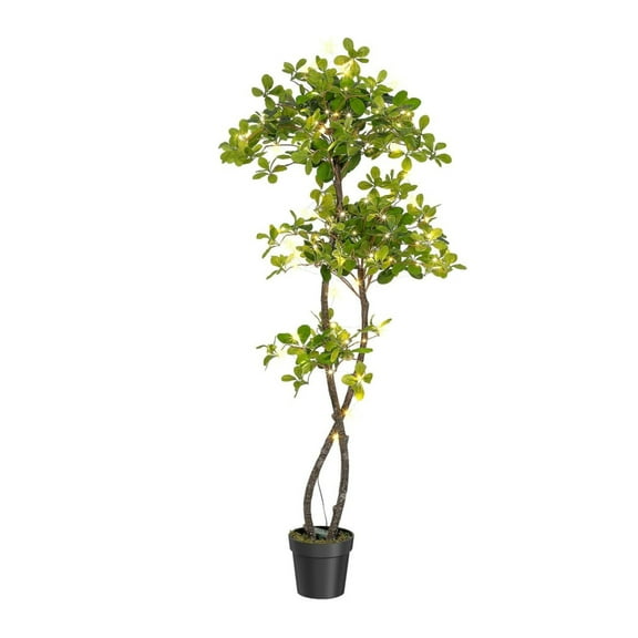 Artificial Black Olive Tree,5/6Ft Tall Faux Olive Tree in Pot with 2 Tier,Fake Plants with 50 Lights and Dimmer for Indoor Living Room Office Decor&Housewarming Gift