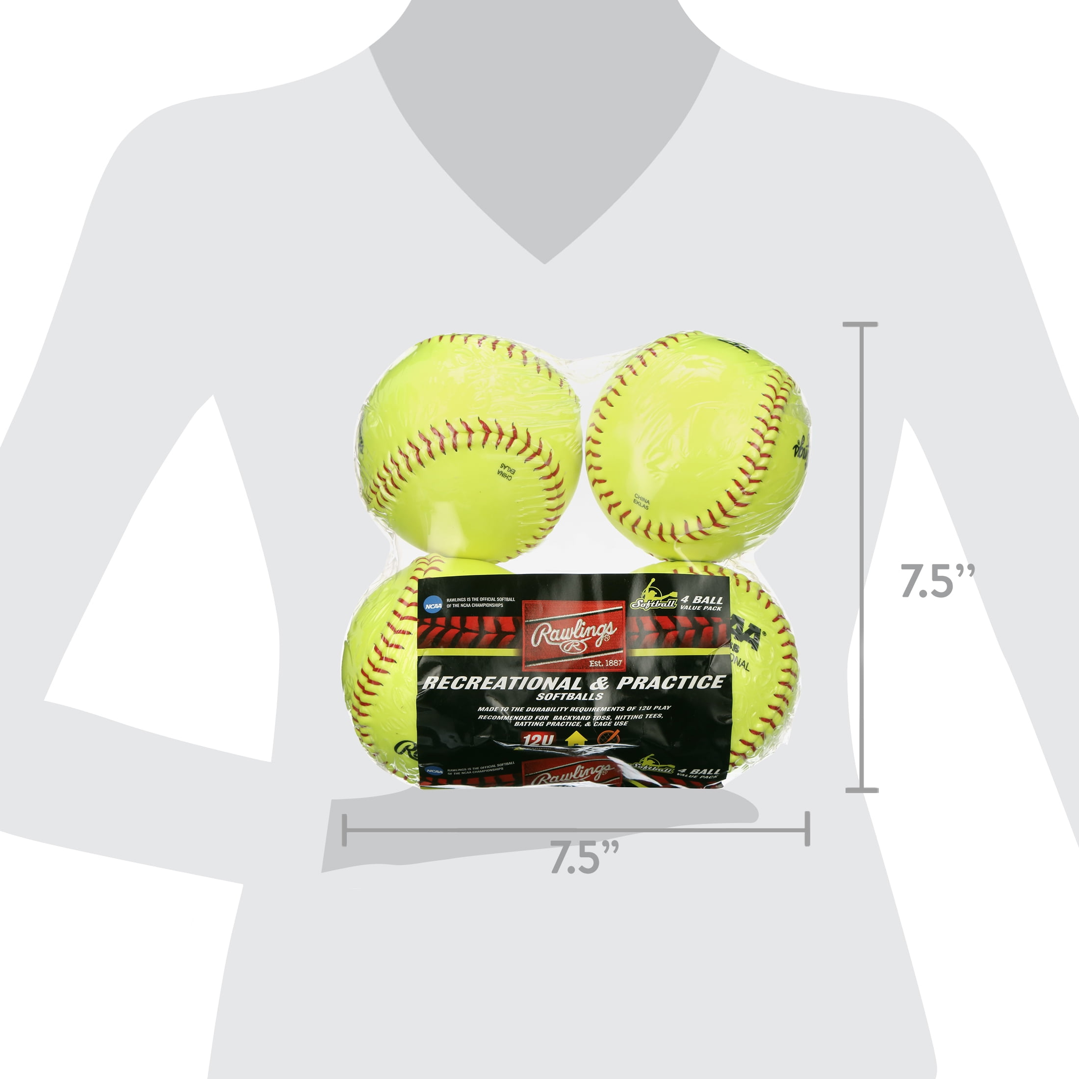 Rawlings Dream Seam Fastpitch Softbälle – ASA/NFHS Zugelassen, 12 Zoll, 3er Pack, Gelb Mit Roten Nähten