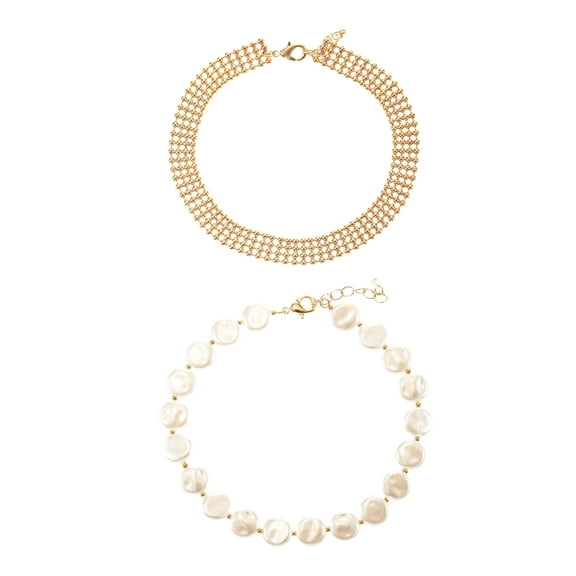 Time and Tru Goldtone Anklet Set, Simulated Freshwater Pearl, 2 Pieces
