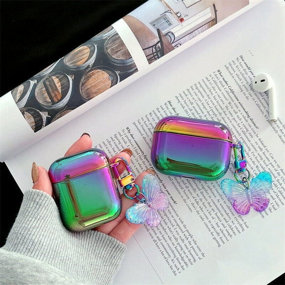 For Apple AirPods Pro 3 2/1 Gradient Laser Soft Case Cover Protective Skin With Butterfly Pendant