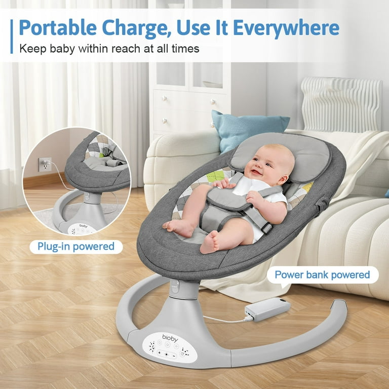 Bioby Baby Swing for Infants, Portable Baby Bouncer with Bluetooth Music  Speaker, 5 Point Harness, 5 Speeds, Touch Screen/Remote Control