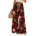 thumbnail image 2 of Women's Loose Wide Leg Pants, Christmas Print Elastic Waist Drawstring, Casual Pocket Trousers, Fashion Holiday Pants for Women, Cozy and Festive,Deep Red,XL, 2 of 6
