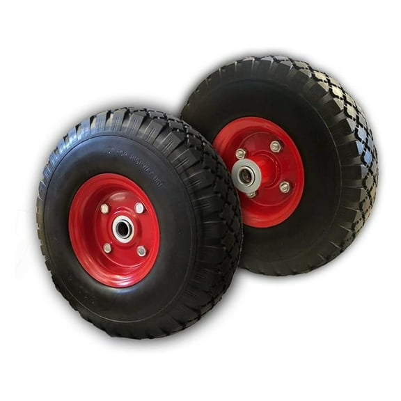 Flat-Free Tires 10 Inch Wagon Wheels 2-Pack - Durable Cart Dolly Replacement Wheels (Black, Red)