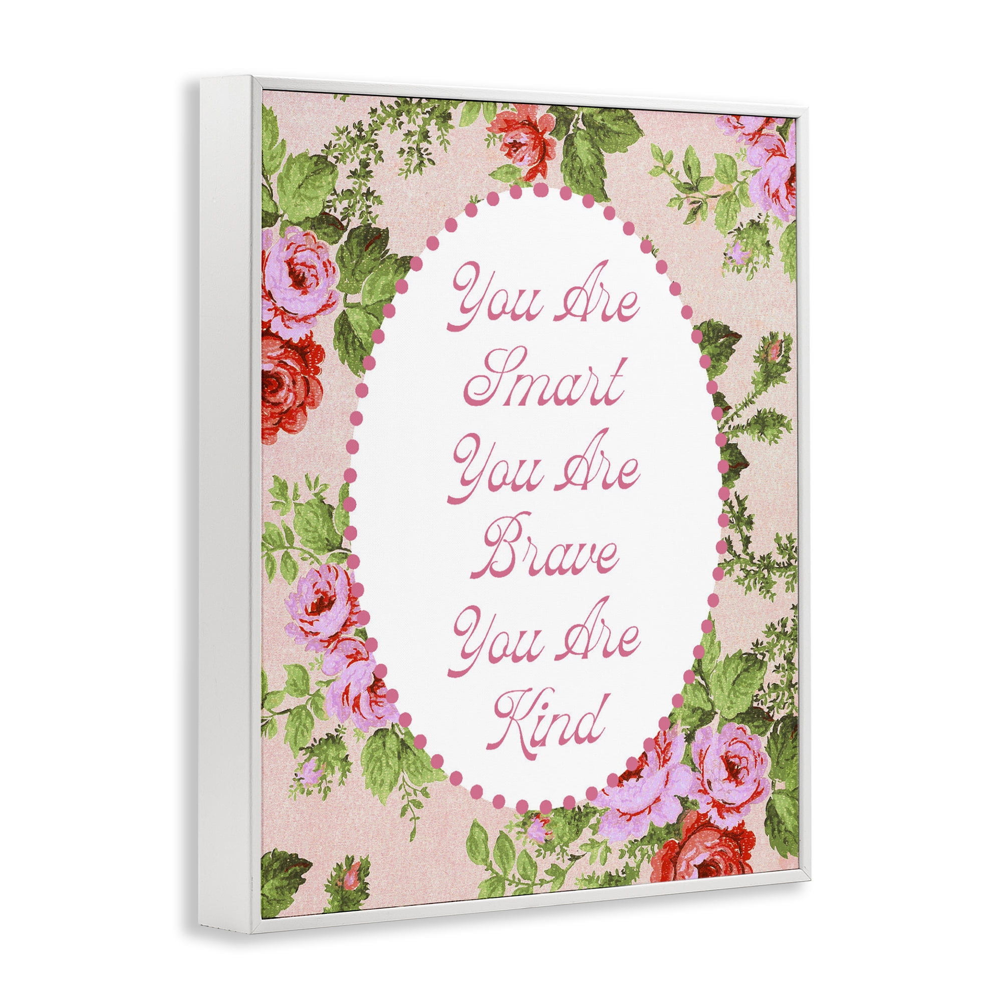 Stupell Industries Smart Brave & Kind with Vintage Florals White Framed Giclee Art, design by Lil' Rue