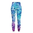 thumbnail image 5 of COEQINE Women Full-Length Yoga Pants with Pockets High Waisted Tummy Control 4-Way Stretch Athletic Leggings Buttery Soft No See Through Tights, Blue Violet Mermaid Scales, XL, 5 of 7