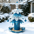 thumbnail image 3 of Christmas Tree Bird Feeder Festive Backyard Holiday Decor, Hanging Reinforced Metal Wild Bird Seed Feeder with Star Topper & Bells for Outdoor Garden Porch Icy Snowflake Feeder, 3 of 3