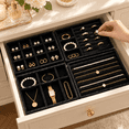 thumbnail image 3 of 4-Pack Jewelry Tray Drawer Organizer, Stackable Velvet Jewelry Storage Trays for Rings, Earrings, Necklaces and Bracelets, Black, 8.27 x 4.92 in, 3 of 7