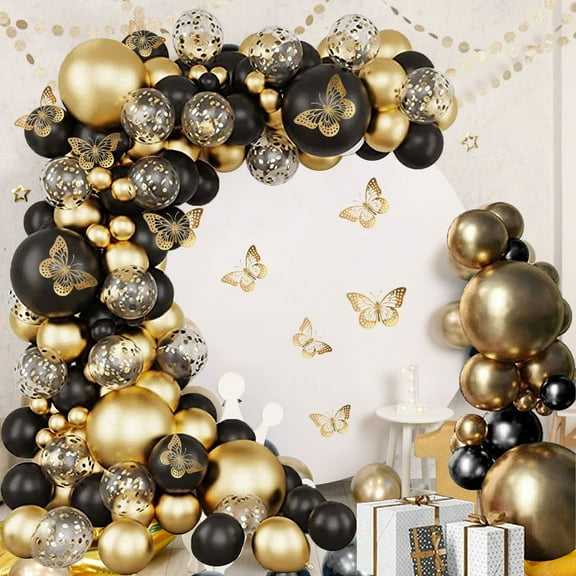 JTNero 136PCS Black and Gold Balloons Garland Kit,Reusable Latex Balloons 5-18 Inch Balloons Arch Garland Decorations Kit For Birt