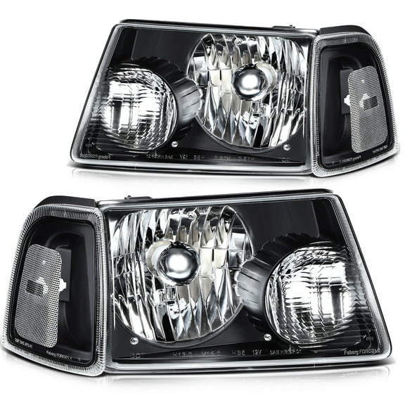 cciyu Headlight Assembly For Ford For Ranger 2001-2011 Clear Lens Black Housing Clear Reflector Driver & Passenger Side Headlamps