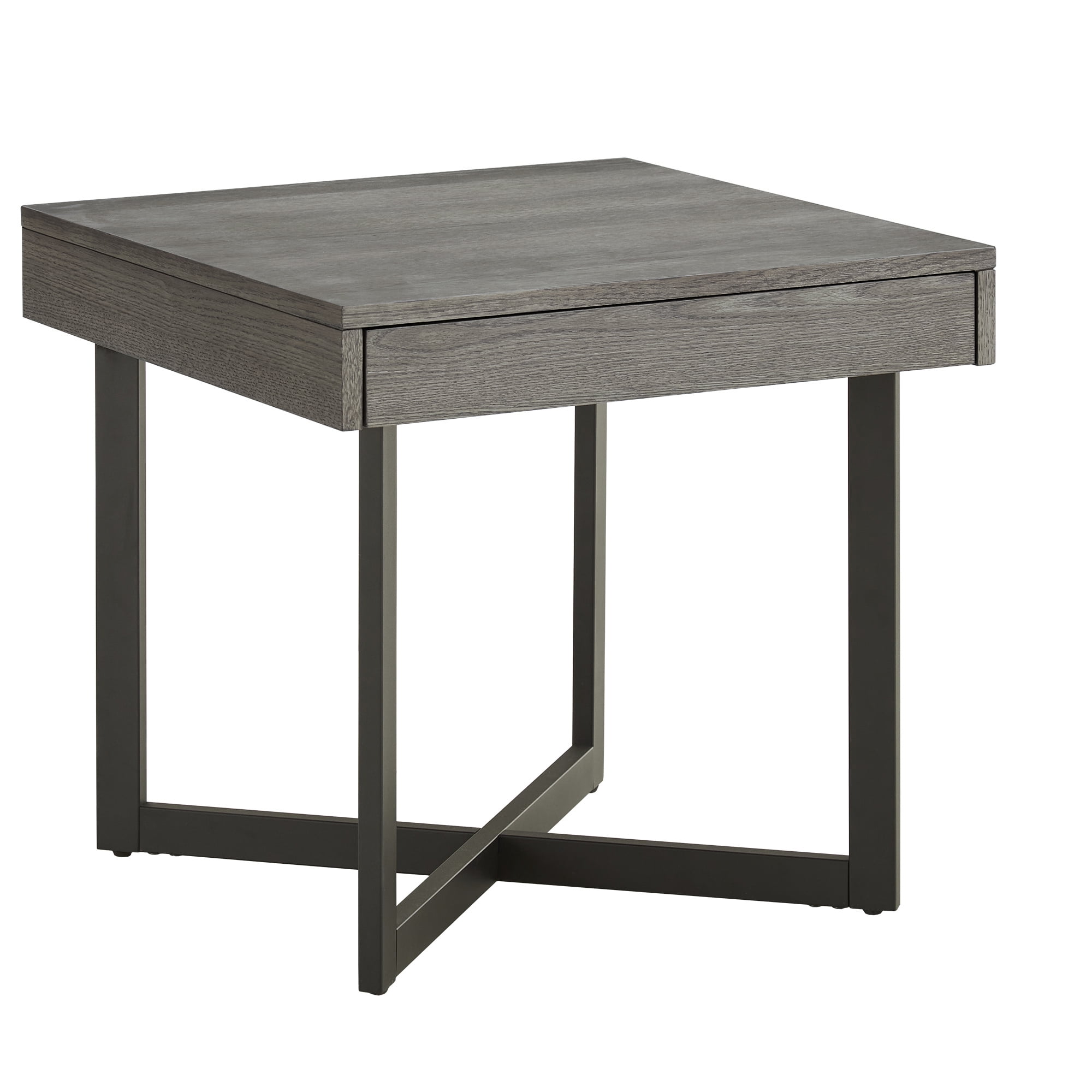 Weston Home Nadian Wood and Black Metal One Drawer End Table, Gray
