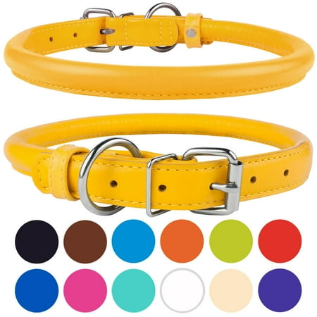 Rolled Leather Dog Puppy Collar X Small, Yellow - Walmart.com