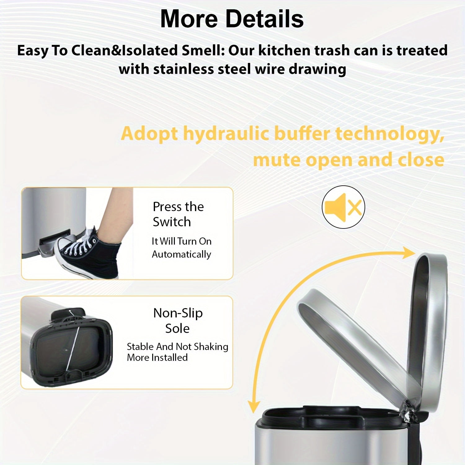 8 Gallon Trash Can Brushed Stainless Steel Kitchen Trash Can with Soft-Close Lid, Fingerprint-Resistant Kitchen Garbage Can with Foot Pedal and Inner Bucket, Recycling Or Waste Bin, Silver