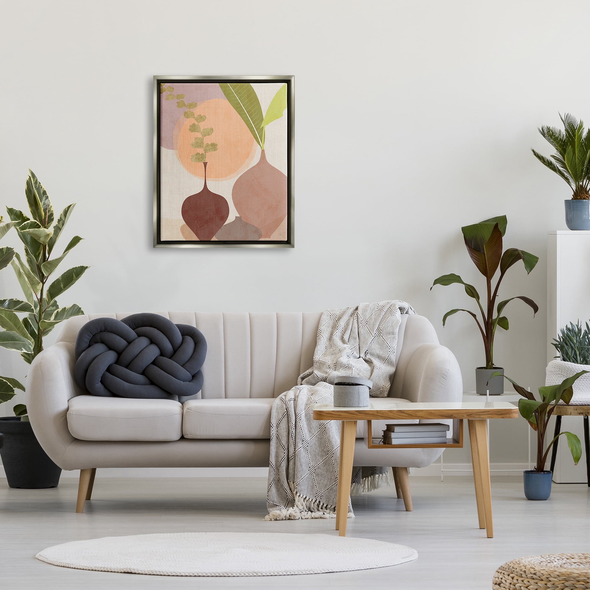 Stupell Industries Boho House Plants Botanical & Floral Painting Gray Floater Framed Canvas Art Print Wall Art, 25 x 31